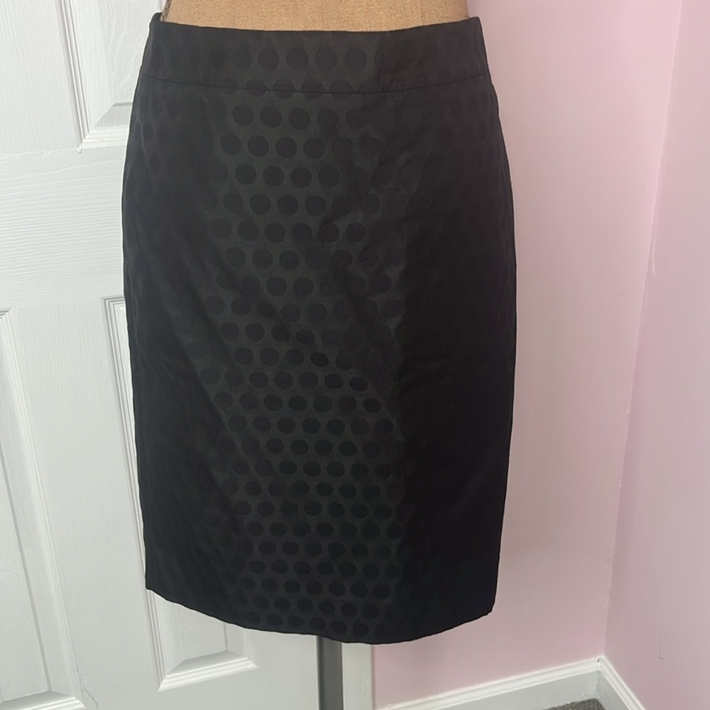 Black Pencil Skirt J. Crew Vintage Tonal Polka Dot Print Size 4